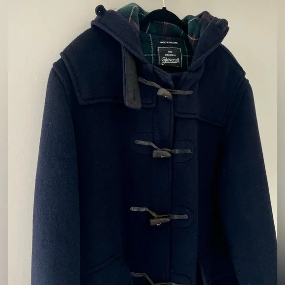 Men’s L/XL 44 EU 54 GLOVERALL Navy Blue Hooded Wool The Original Duffle Coat
